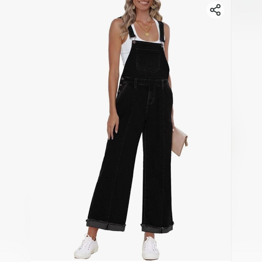 Vetinee Women Black Denim Overalls Loose Fit Wide Leg Size XXL Y2K NWT